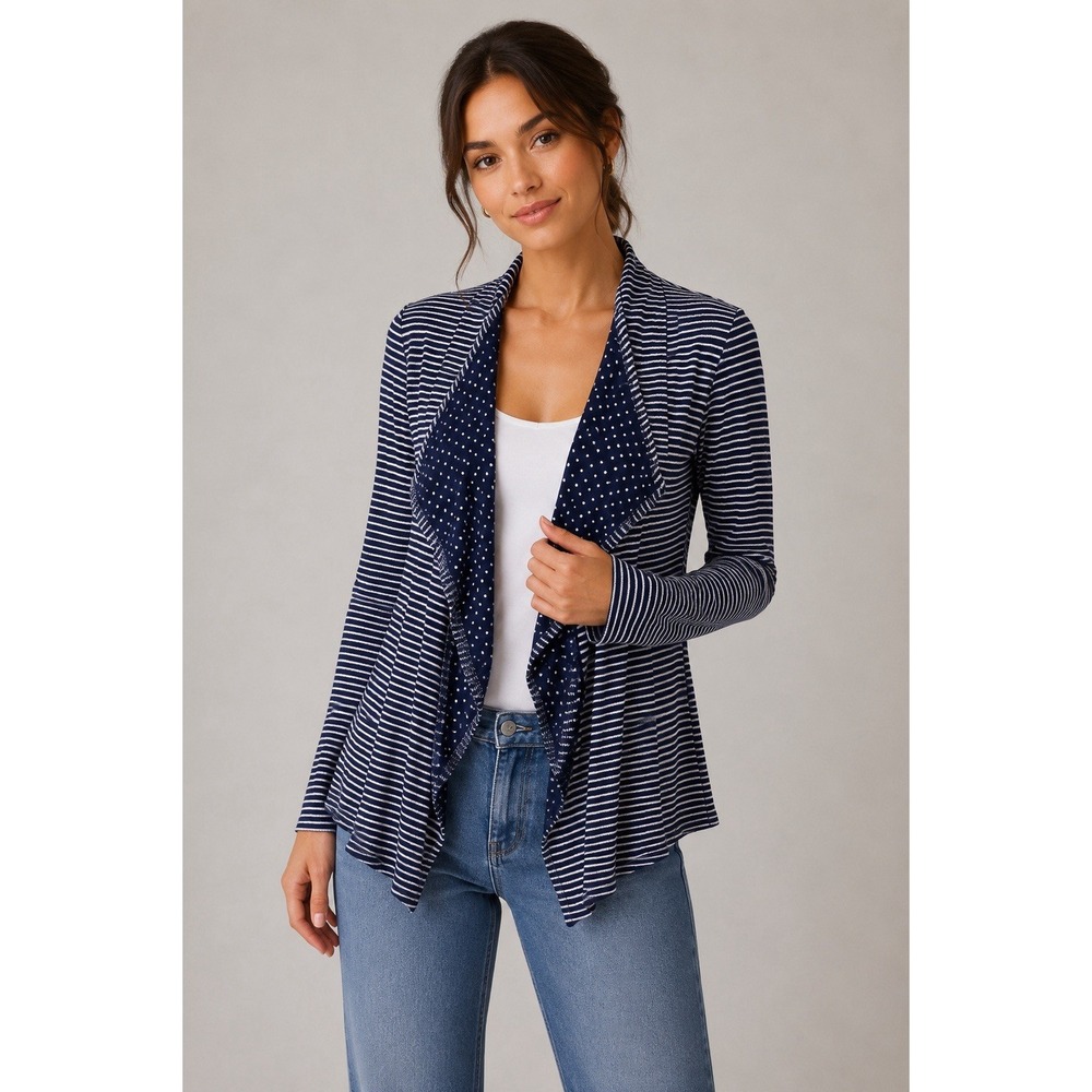 Market And Spruce Women XS Blue Striped Cardigan Open Front Classic